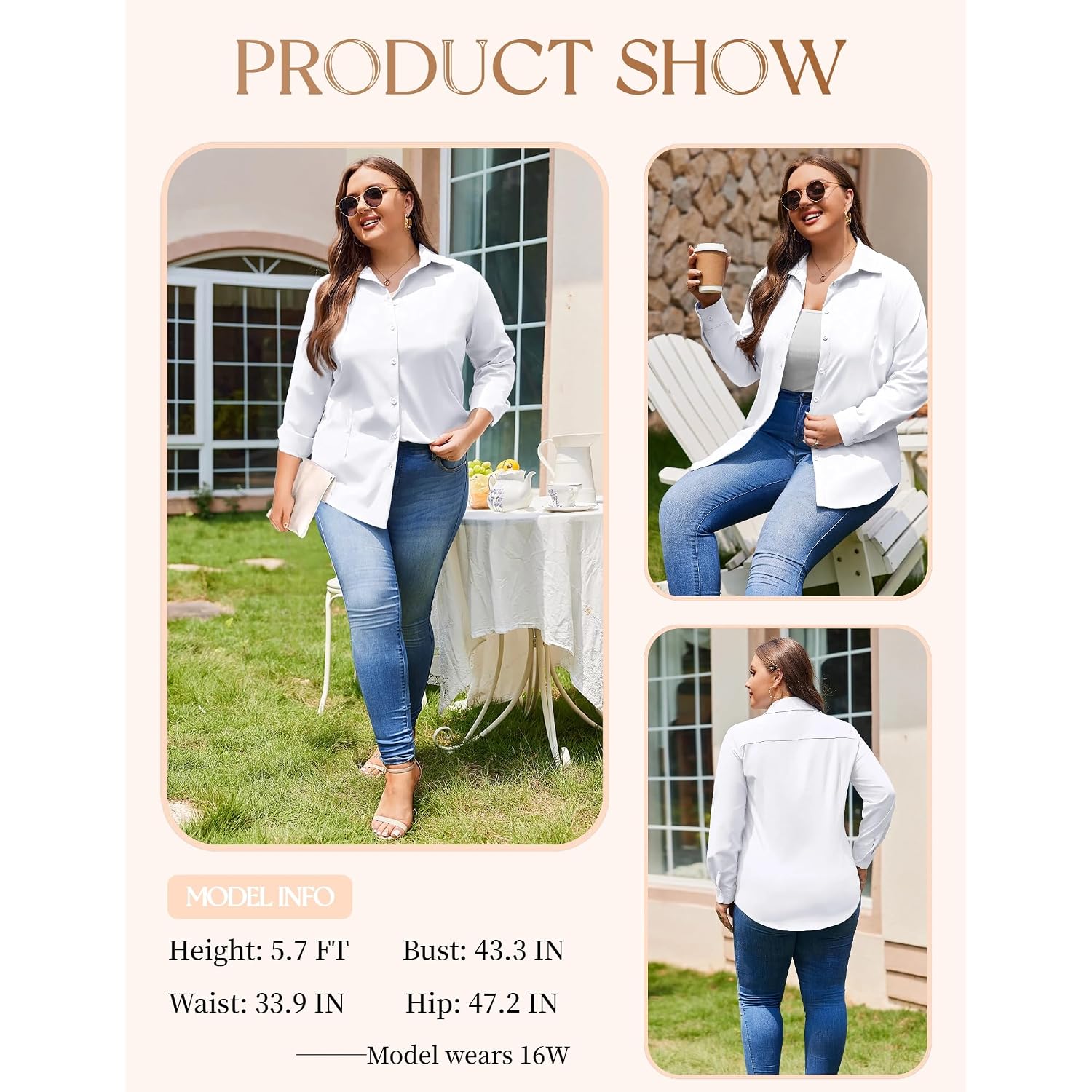 In'Voland Women'S Plus Size Button Down Shirts Long Sleeve Collared Casual Shirt Office Work Blouse Tops