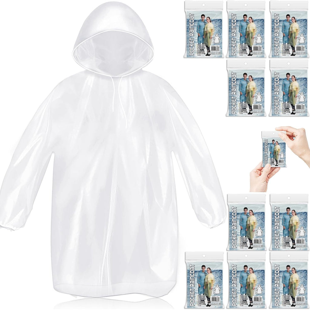 10 Pack Disposable Rain Ponchos For Adults, Card-Sized Emergency Ponchos Family Pack With Hood For Travel