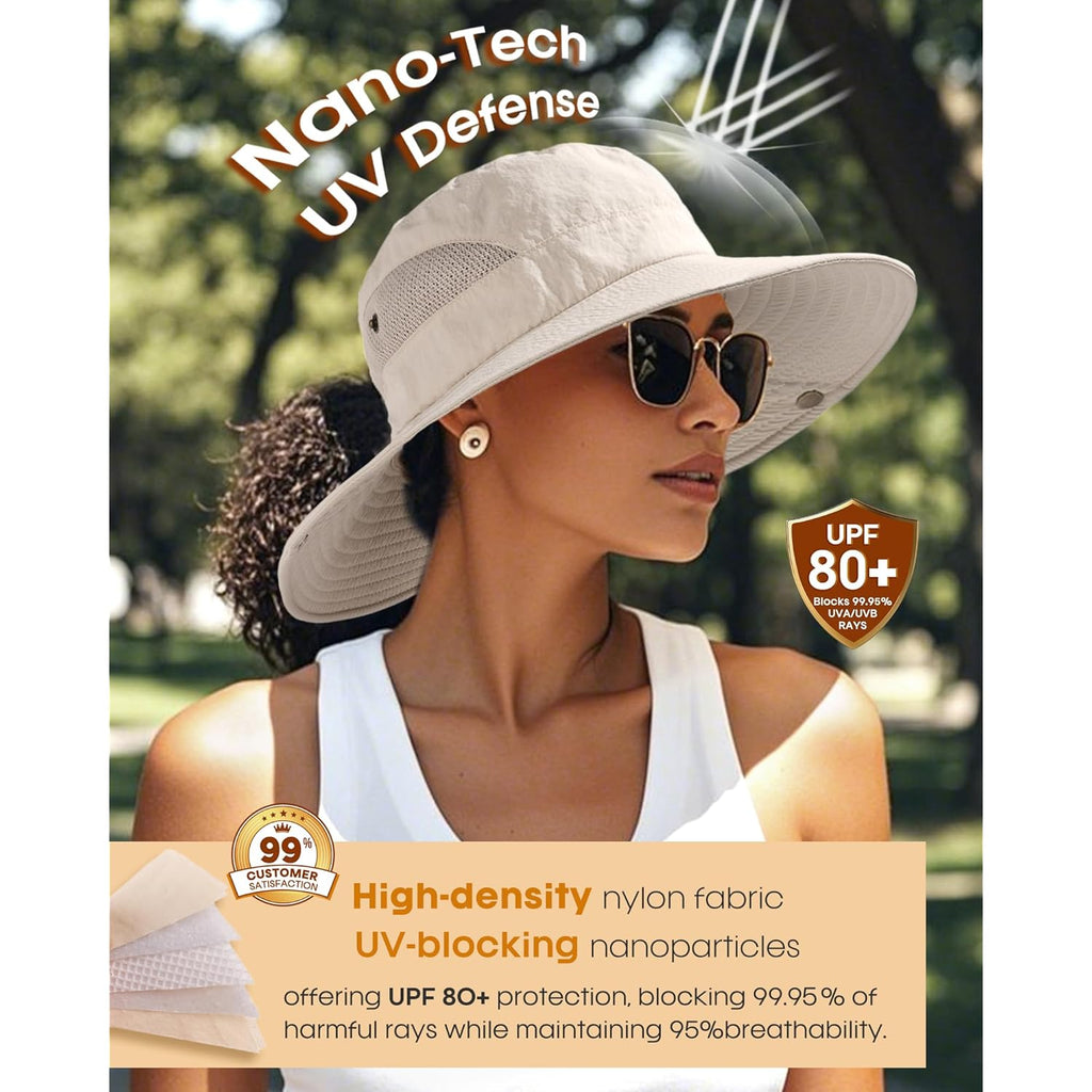 FURTALK Womens Sun Hat with Ponytail Hole Beach Hiking Summer Wide Brim UPF 80+ Outdoor Protection Foldable Bucket Hat