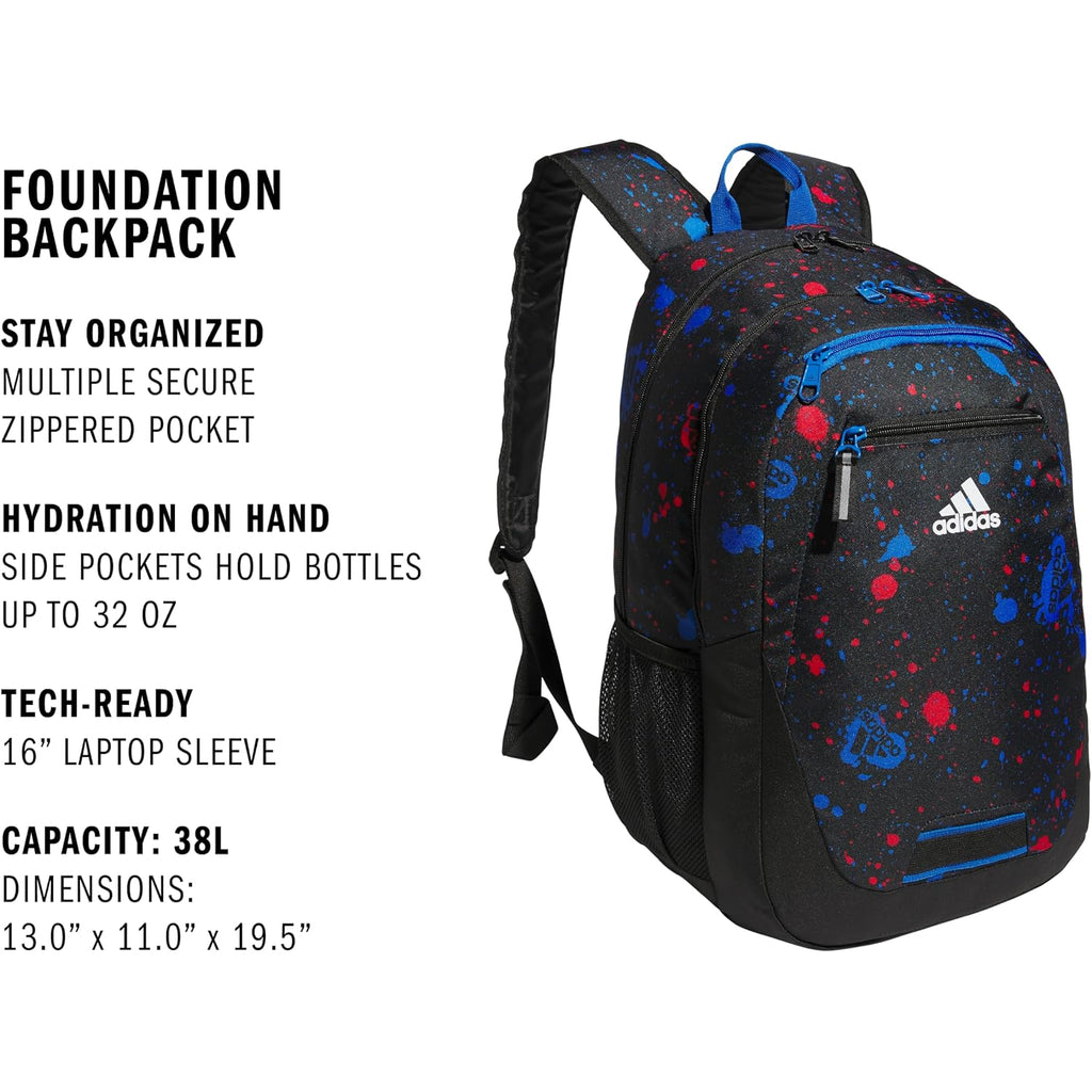 Adidas Foundation Backpack, Splatter Black/Bright Royal Blue, Osfa