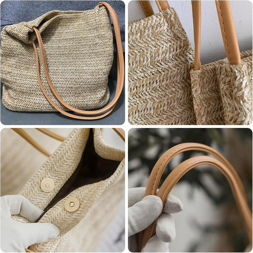 Aphoraeny Straw Beach Bag Buckets Totes Handbag Shoulder Tote Bag Straw Purse Summer Purse Women Summer Handbag