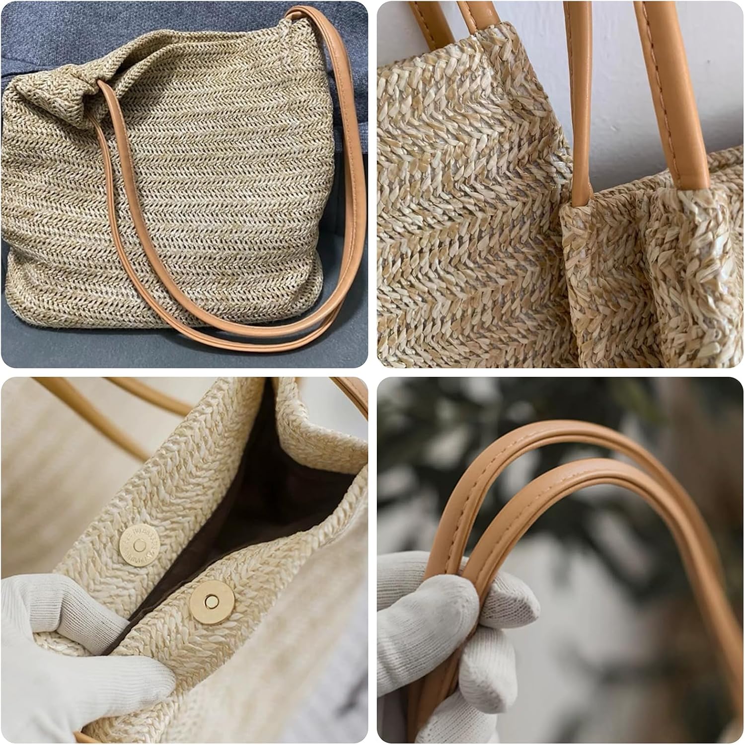 Aphoraeny Straw Beach Bag Buckets Totes Handbag Shoulder Tote Bag Straw Purse Summer Purse Women Summer Handbag