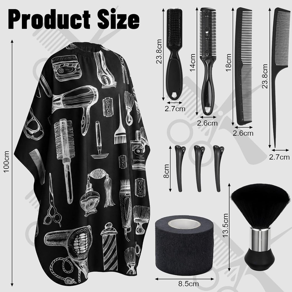 10 In 1 Barber Cape Kit, Hair Cutting Cape Neck Duster Brush Combs, Clips & Cleaning Supplies For Salon Home Barber Gifts For Men