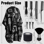 10 In 1 Barber Cape Kit, Hair Cutting Cape Neck Duster Brush Combs, Clips & Cleaning Supplies For Salon Home Barber Gifts For Men