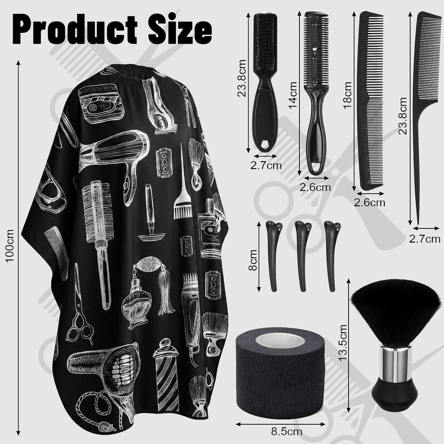 10 In 1 Barber Cape Kit, Hair Cutting Cape Neck Duster Brush Combs, Clips & Cleaning Supplies For Salon Home Barber Gifts For Men