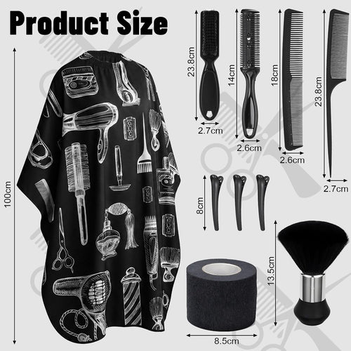 10 In 1 Barber Cape Kit, Hair Cutting Cape Neck Duster Brush Combs, Clips & Cleaning Supplies For Salon Home Barber Gifts For Men