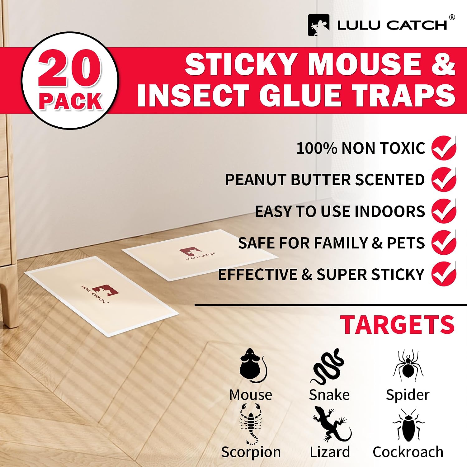 Mouse Traps, 20 Pack Pre-Baited Sticky Mouse Traps Indoor For Home, Non-Toxic Bulk Sticky Pads, Glue Traps For Rats, Bugs, Spider, Mice, Cockroach, Pet Safe, Easy To Use