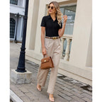 Womens Button Down Shirt Slim Fit Stretch Short Sleeve Dress Shirts Wrinkle Free Solid Formal Work Blouses