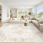 Area Rug 8X10 Washable Rug, Vintage Boho Medallion Rugs Non-Slip Soft Low Pile Large Distressed Rug Indoor Retro Carpet For Living Room Bedroom Dining Room Office Children'S Room(Beige, 8'X10')