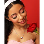 Peanuts Official Snoopy and Woodstock Necklaces, Silver Flash-Plated with Red Crystal Heart, Valentines Gifts for Her