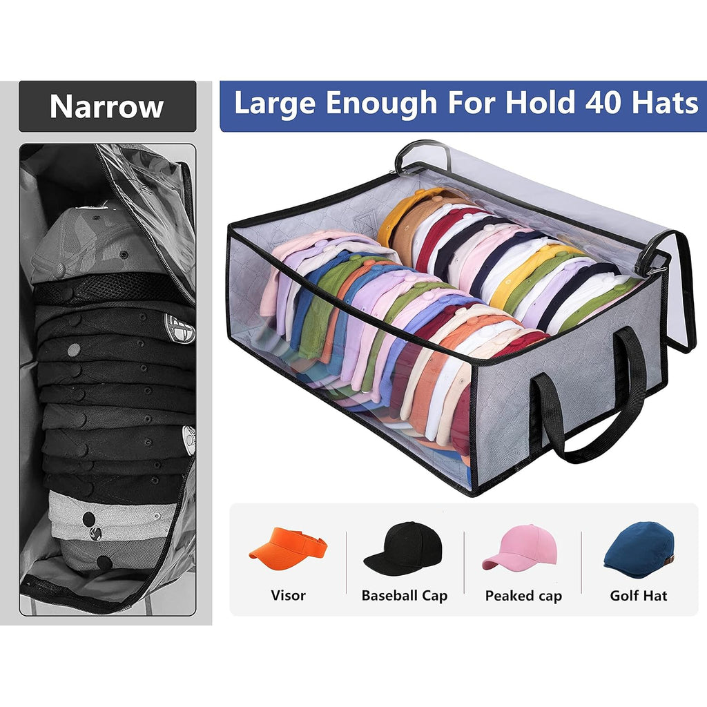 Hat Storage For Baseball Caps, Large Holds Up To 40 Caps Wide Hat Organizer For Closet Snapback Holder, Grey