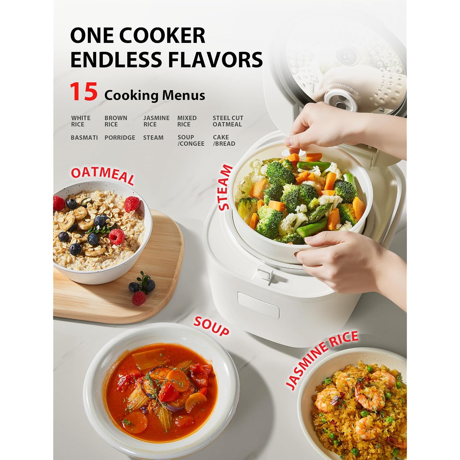 Toshiba Origintaste Rice Cooker 5.5-Cup Uncooked, Fuzzy Logic, 15-In-1 Functions, Digital Display, Delay Timer, Keep Warm, Nonstick Inner Pot, White