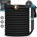 Garden Hose 100Ft Non-Expanding, Lightweight Hose With 10-Function Nozzle, Leak-Proof No-Knot, Easy To Carry, Wear-Resistant, Sturdy 3/4Ght Flexible Water Hose For Outdoor (Black With Nozzle)