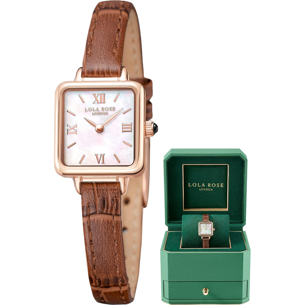 Lola Rose Dainty Watch For Women: Mother Of Pearl Dial, Genuine Leather Strap, Wrapped By Stylish Gift Box - Vintage Present For Small Wrists