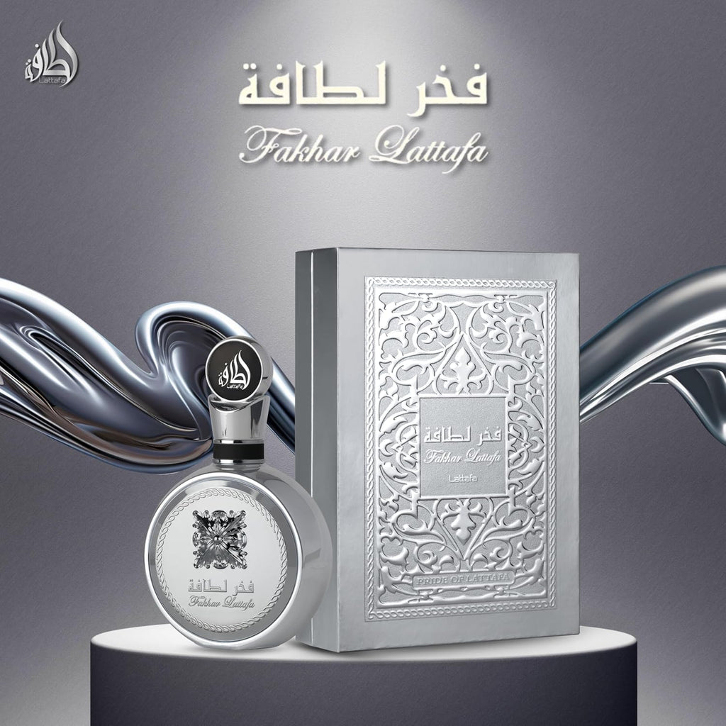 Lattafa Fakhar Platin – Citrus, Spicy, Aromatic, Woody – Eau de Parfum Spray Long-Lasting Fragrance for Unisex, 3.4 Ounce / 100 ml