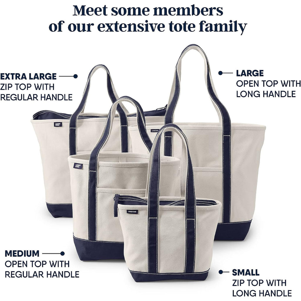 Lands' End Zip Top Long Handle Canvas Tote Bag