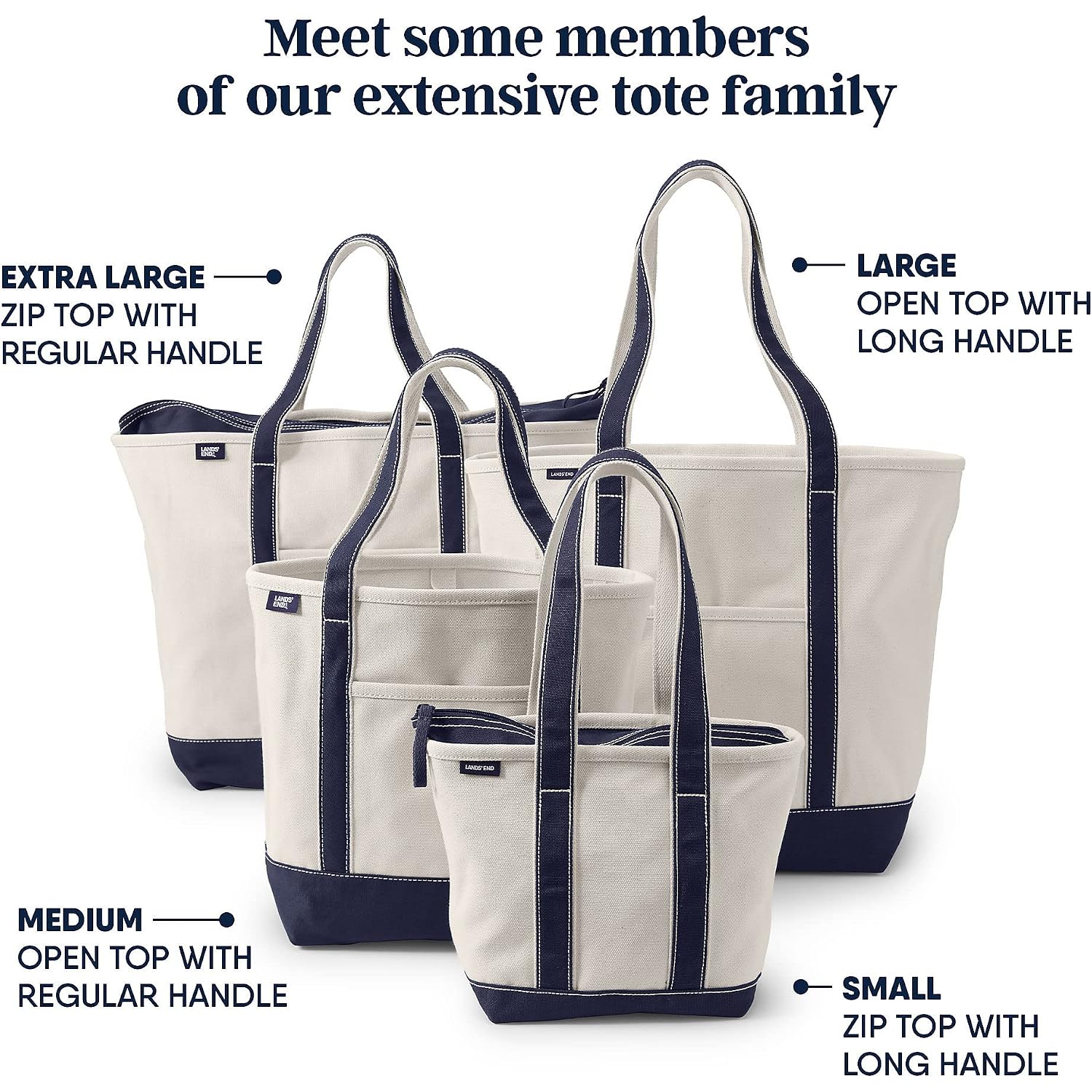 Lands' End Zip Top Long Handle Canvas Tote Bag