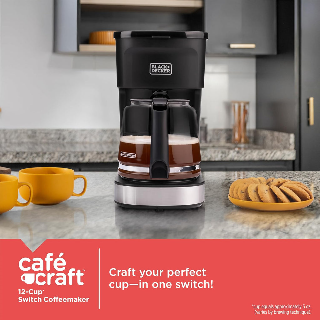 Black+Decker Cafécraft 12-Cup Coffee Maker, One-Switch Drip Coffeemaker With Vortex Showerhead Technology, Sneak-A-Cup, Keep Warm Function, Stainless Steel