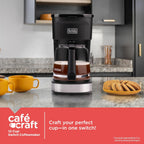 Black+Decker Cafécraft 12-Cup Coffee Maker, One-Switch Drip Coffeemaker With Vortex Showerhead Technology, Sneak-A-Cup, Keep Warm Function, Stainless Steel