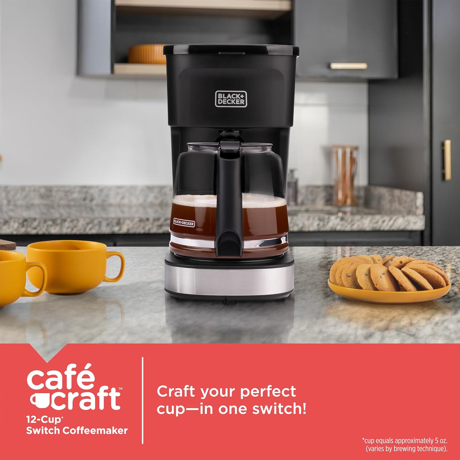 Black+Decker Cafécraft 12-Cup Coffee Maker, One-Switch Drip Coffeemaker With Vortex Showerhead Technology, Sneak-A-Cup, Keep Warm Function, Stainless Steel