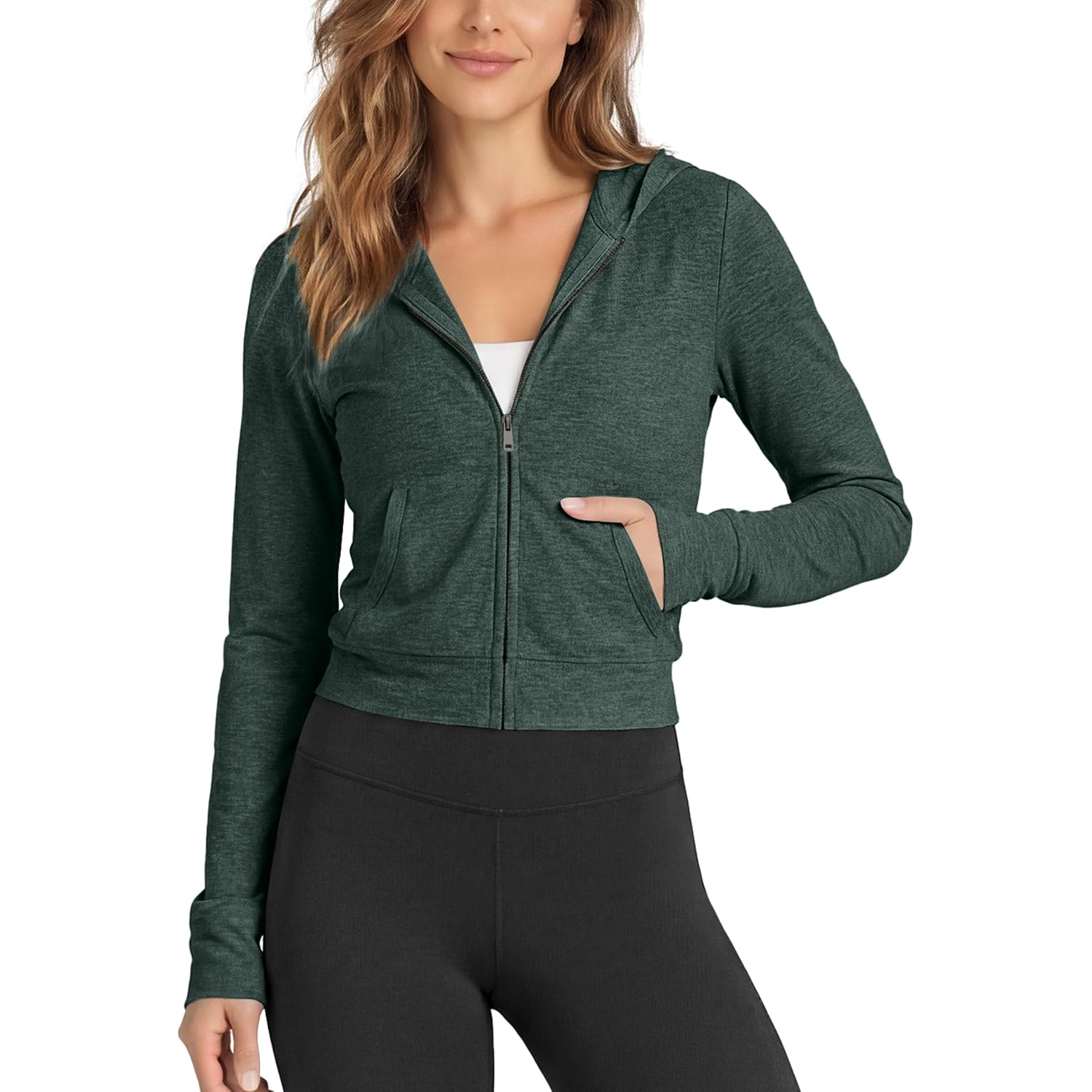 Ododos Women'S Full-Zip Cropped Hoodie - Odstratum Tech Ultra Soft Upf 50+ Hooded Jacket With Pockets