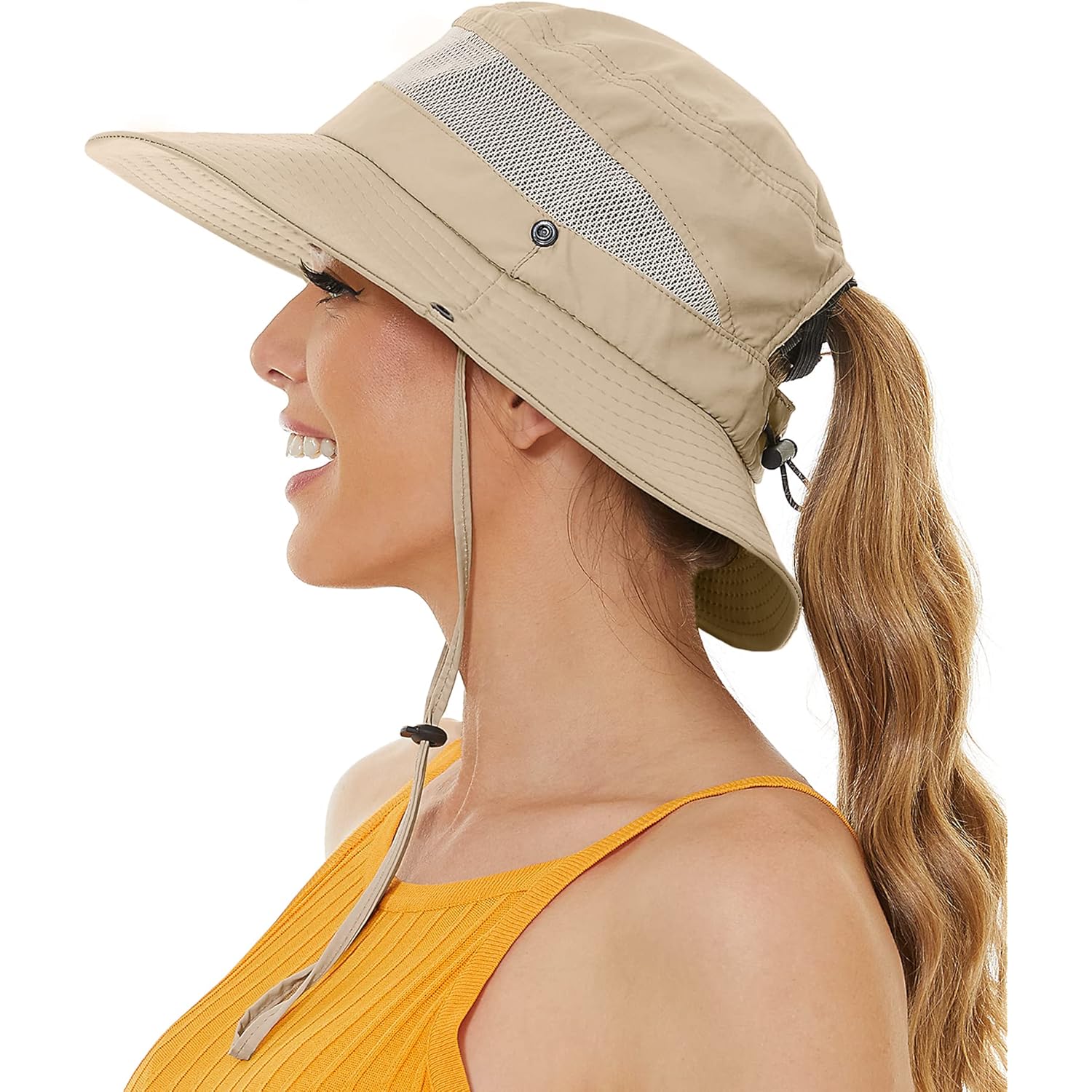 Sun Bucket Beach Hats for Women with Ponytail Hole,Sun Protection UV UPF50+ Waterproof Fishing Safari Hiking Hat