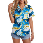 Women's Button Down Shirt V Neck Short Sleeve Blouse Business Casual Collared Summer Tops with Pocket