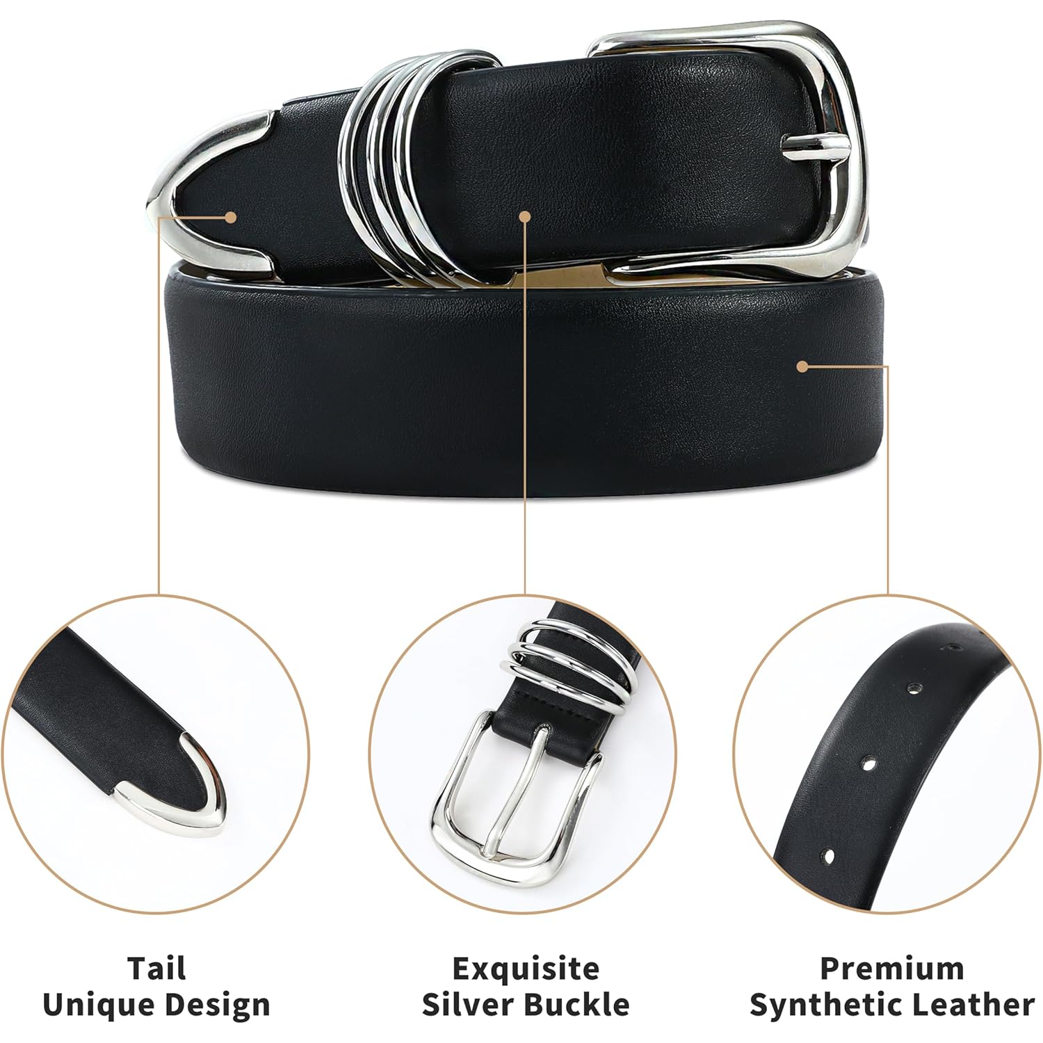 RISANTRY Women's Leather Belts with Gold Buckle Fashion Leather Waist Belt Elegant Ladies Belts for Jeans Gifts for Women