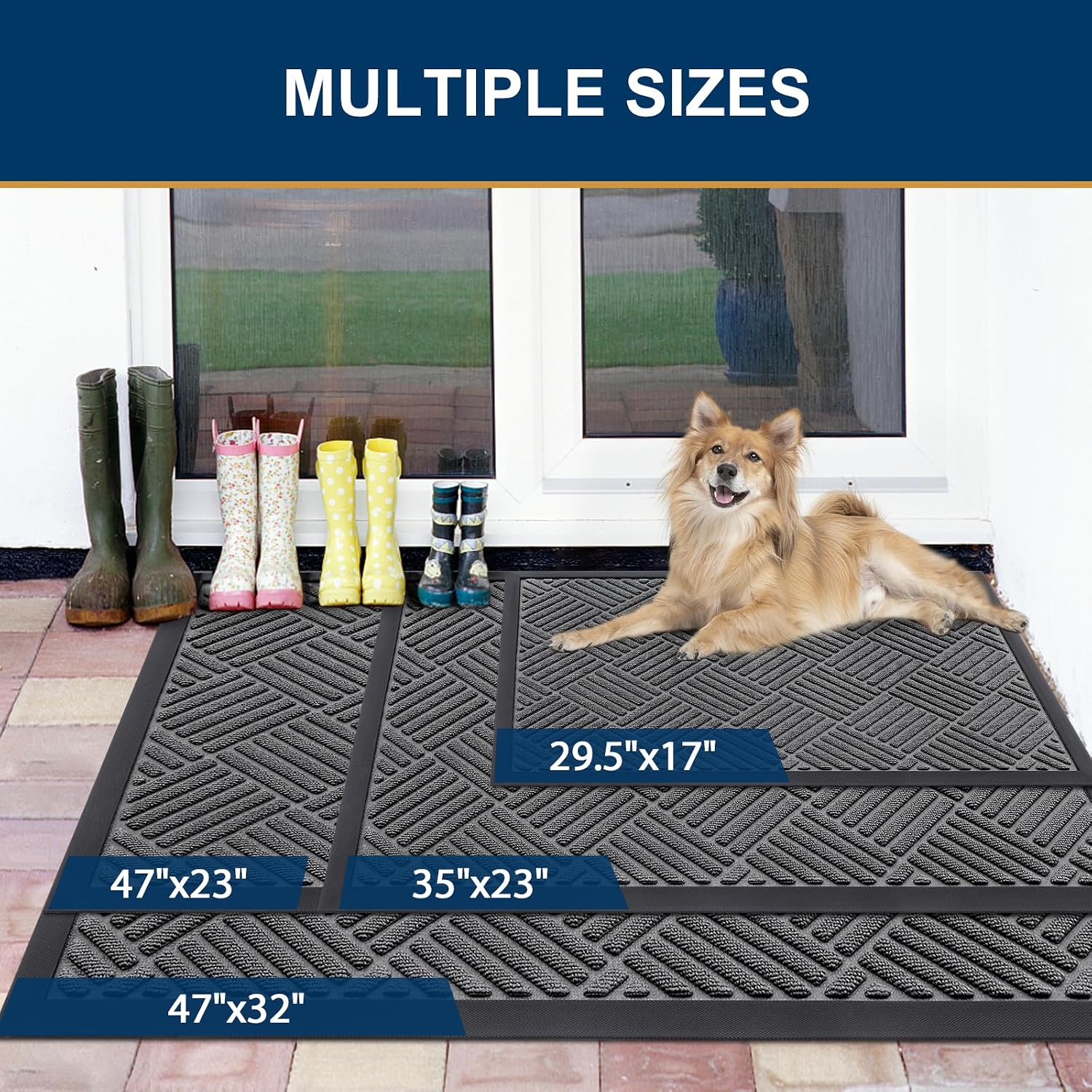 Smiry Front Door Mat Outside Entrance, Heavy Duty Outdoor Indoor Natural Rubber Doormat, Non Slip, Trap Dirt And Moisture, Easy Clean, Low Profile Patio Porch Entryway Mat, 29.5X17, Grey
