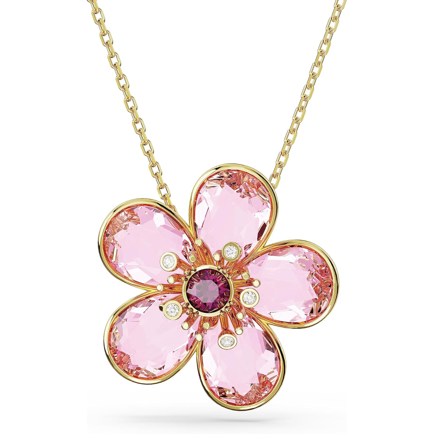 Swarovski Florere Necklace and Earrings Collection, Pink Crystals, Yellow Crystals, Gold Tone Metal Finish