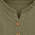 Linen Shirts For Women Summer Raw Hem Gauze Shirts 3/4 Length Sleeve Frayed V Neck Henley Shirt Boho Tunic Blouse