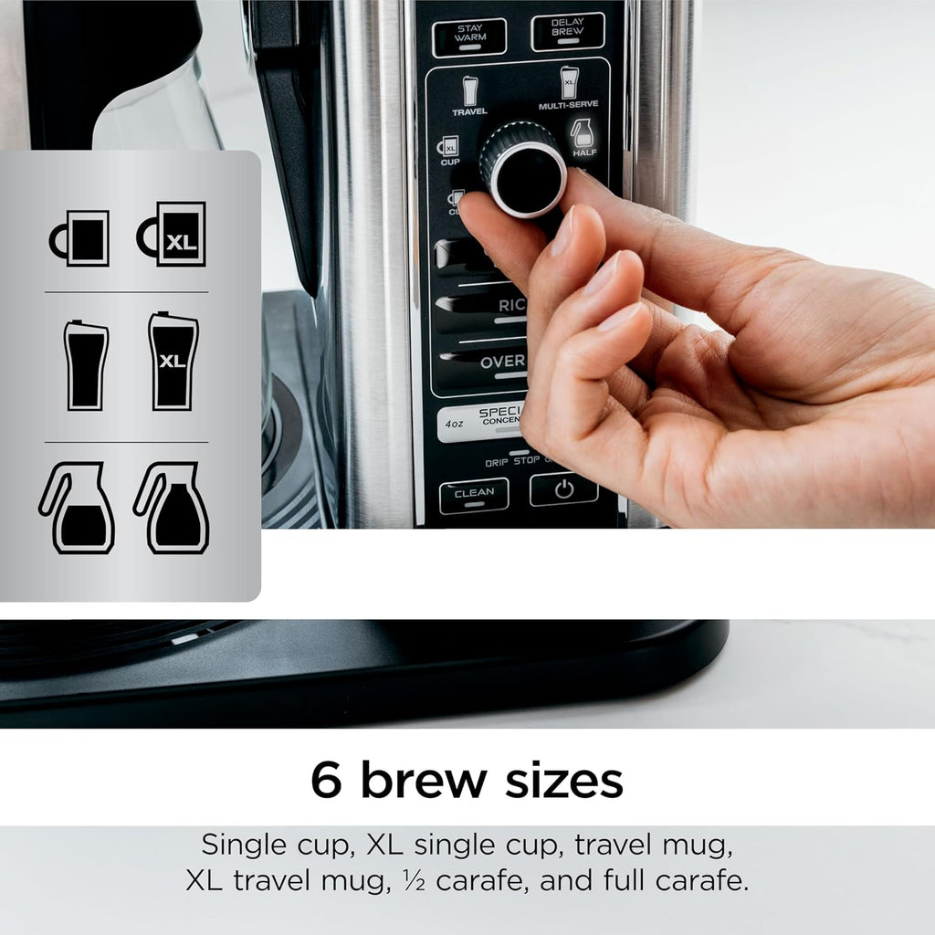 Ninja Specialty Coffee Maker | Includes 10-Cup Carafe, Fold-Away Frother, Permanent Filter & Removable, Dishwasher Safe Reservoir | 6 Brew Styles, 8 Cup To Travel Mug To Pot Sizes | Black | Cm401