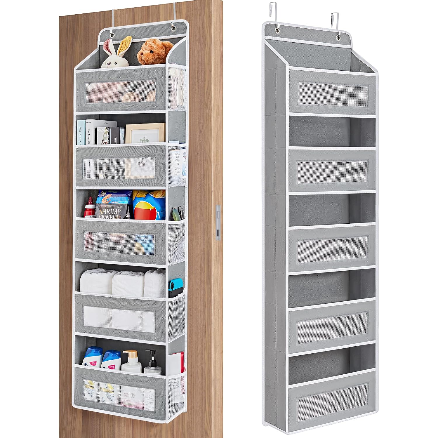 Jarlink Over The Door Organizer Storage, 5 Shelf Hanging Door Organizer With 5 Large Capacity Pockets, Anti Tilt 44 Lb Load Behind Door Storage For Bedroom, Bathroom, Pantry, Nursery, (Grey)