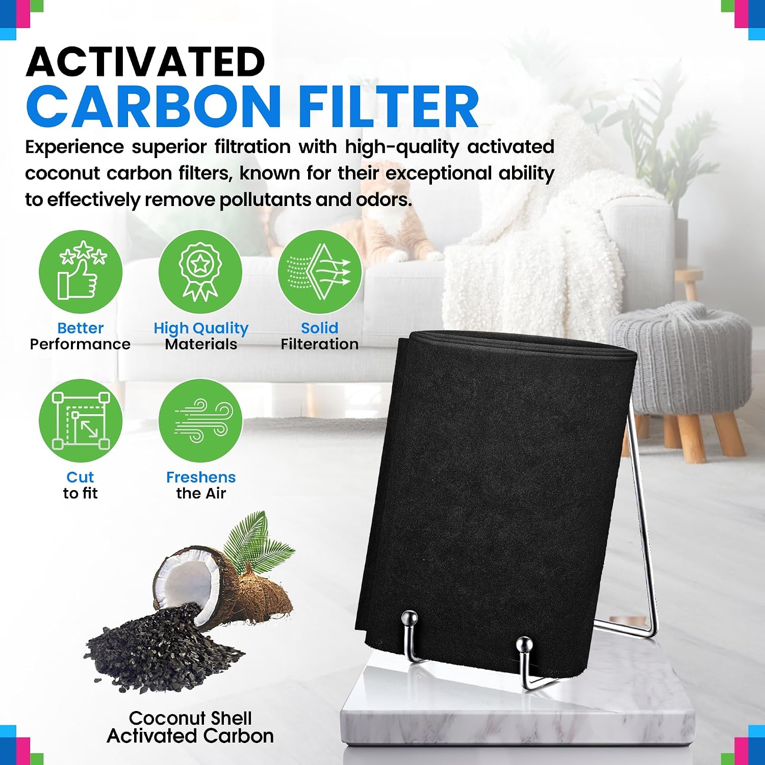 Bagean Cut To Fit Activated Carbon Filter Sheet 16” X 48” Carbon Air Filter | Fits Air Purifiers Window Ac Air Vent And More - Activated Charcoal Filter Effectively Filters Odors & Freshens Air (2-Pack)
