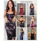 Popilush Satin Corset Dress Tummy Control Midi Dress Cocktail Date Night Classy Dresses With Lace Trim Bra
