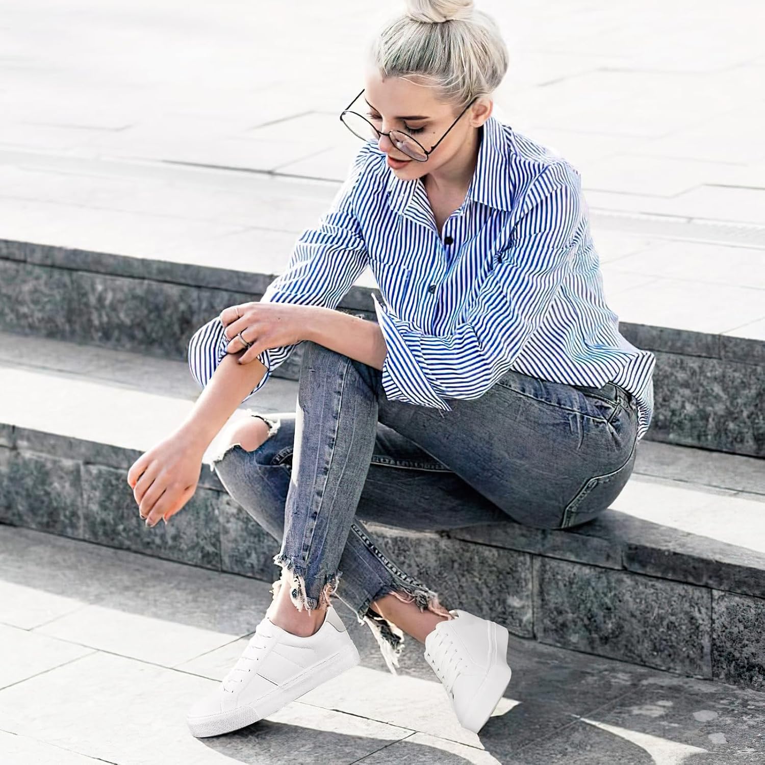 Women'S Fashion Sneakers Pu Leather Casual Shoes White Tennis Low Top Shoes Womens Lace Up Sneakers