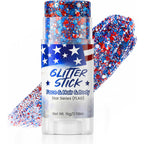 Red White Blue Sparkle Patriotic Glitter Stick - Face Hair Body Glitter, Waterproof, 4th of July 250th Independence Day USA Flag Makeup, Soccer World Cup, Memorial Veterans President's Day
