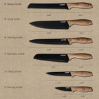 CAROTE 12PCS Knife Set, Stainless Steel Kitchen Knife Set with Nonstick Ceramic Coating, 6 Knives with Blade Guards, Rustproof, Easy-Clean, Black