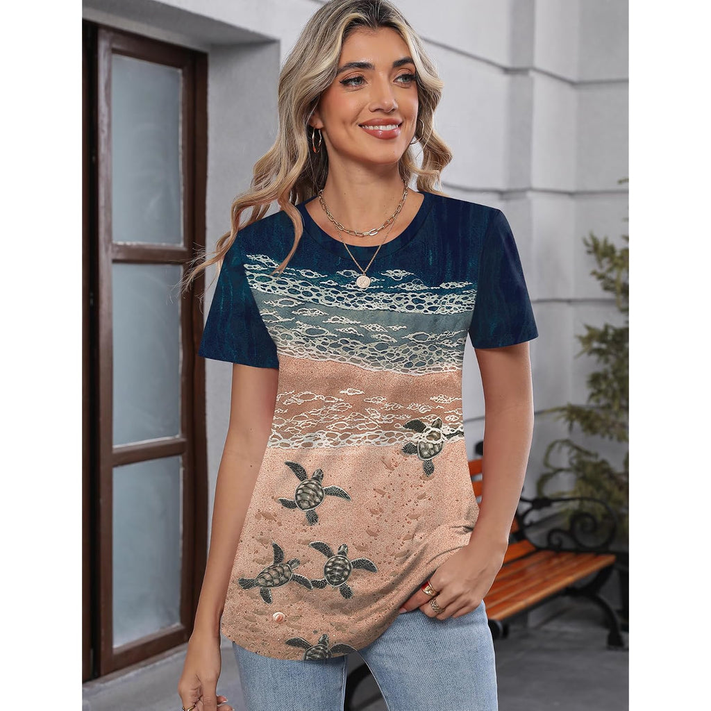 Tcot Women'S Tops Summer Short Sleeve Crew Neck Shirts Dressy Casual Blouses For Women S-3Xl