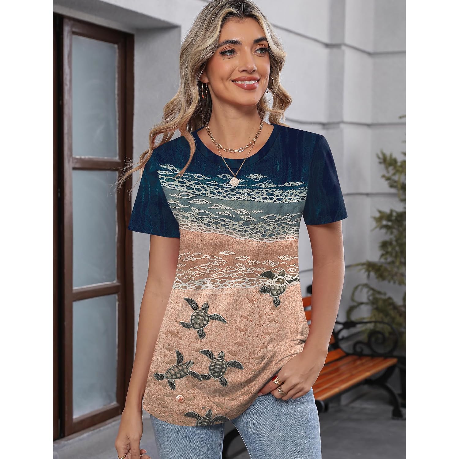 Tcot Women'S Tops Summer Short Sleeve Crew Neck Shirts Dressy Casual Blouses For Women S-3Xl