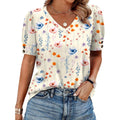 Womens Tops Short Sleeve Shirts Buttons V Neck Spring Fashion Summer Outfits Plus Size Blouses Dressy Casual