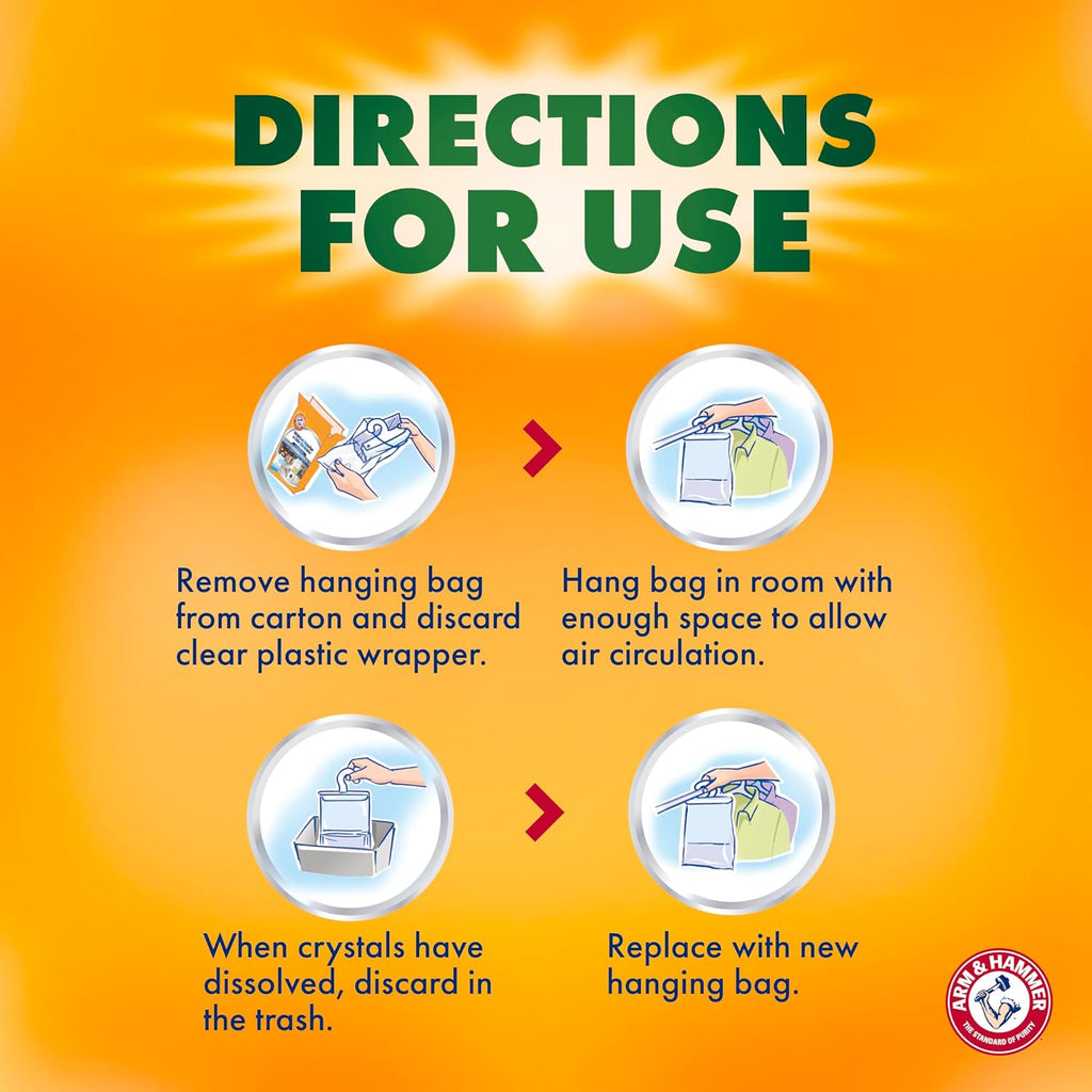 Arm & Hammer Essentials Hanging Moisture Absorber And Odor Eliminator, 17.5 Oz., 3 Pack, Fragrance Free, Moisture Absorbers For Closets, Laundry Rooms And Bedrooms, Long-Lasting Freshness
