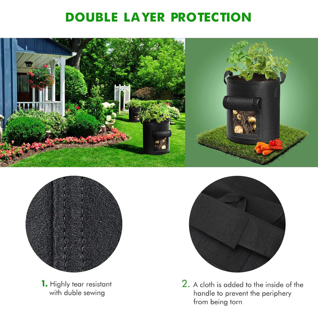 Cavisoo 5-Pack 10 Gallon Potato Grow Bags, Garden Planting Bag With Reinforced Handle, Thickened Nonwoven Fabric Pots For Tomato, Vegetable And Fruits
