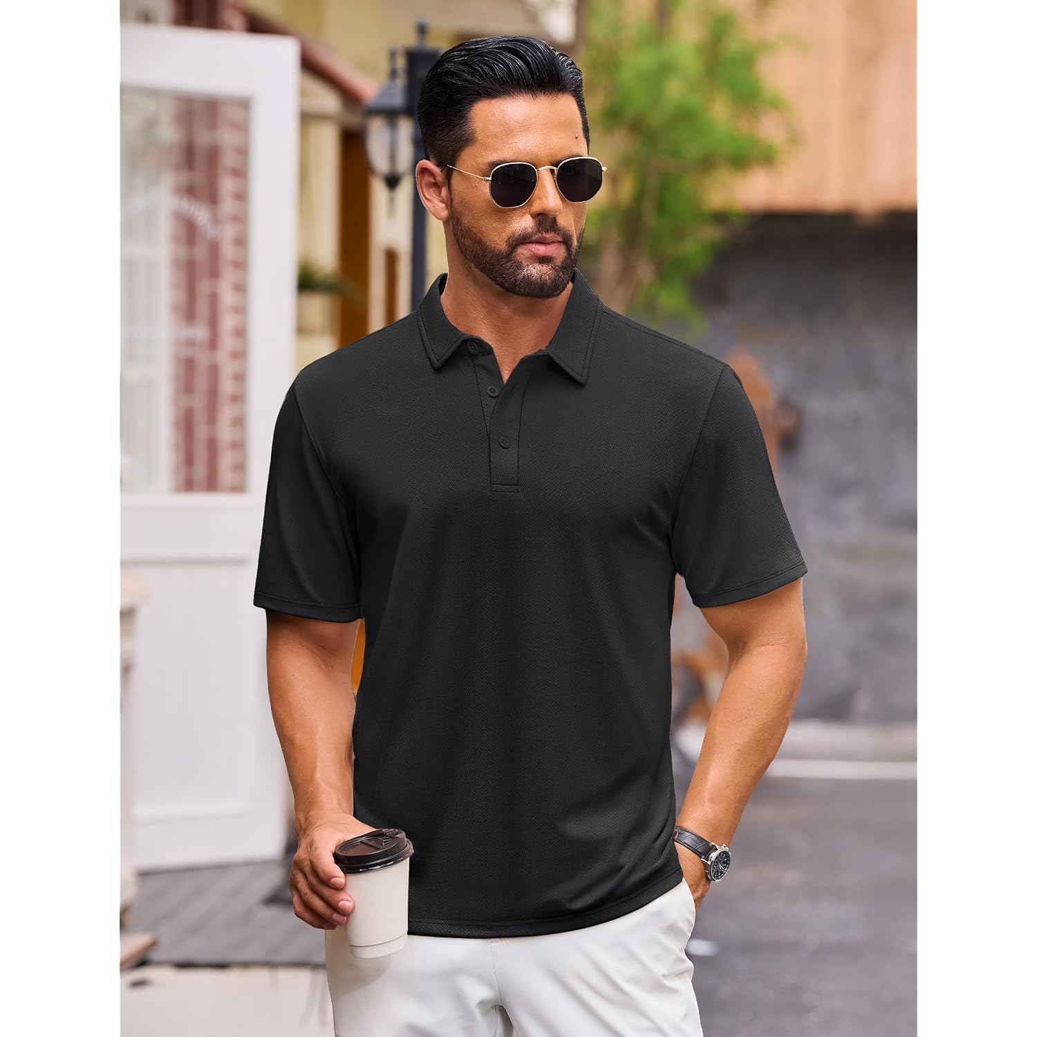 Cotrasen Men'S Polo Shirts Short Sleeve Soft Cotton Pique T-Shirts 3 Buttons Classic Fit Casual Performance Golf Shirts