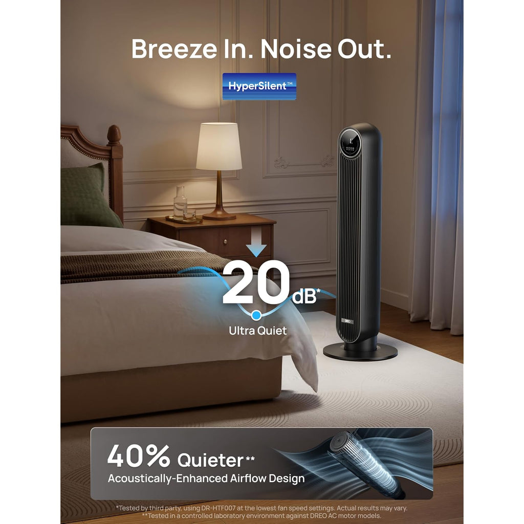 Dreo Tower Fan For Bedroom, 28Ft/S Velocity, 20Db Ultra Quiet, 8 Speeds | 2026 Upgraded Dc Motor, 90° Oscillating, 4 Modes Standing Fan, Bladeless Fan For Indoors, Floor Fans With Remote, Black