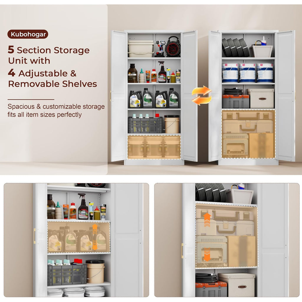 71" Tall Metal Pantry Cabinet, White Kitchen Pantry Storage Cabinet With 4 Adjustable Shelves And Gold Handles, Cupboard For Kitchen, Dining Room, Living Room, Bathroom