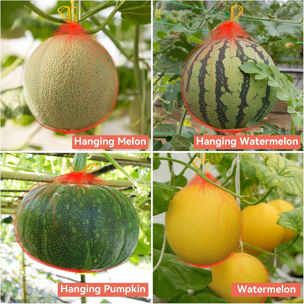 Maqihan 40 Pcs Watermelon Nets Heavy Duty - Melon Hammock For Garden | Cantaloupe Support Slings For Trellis Hanging, Reusable Mesh Bags For Fruits, Vegetables, Seafood & Nuts, Red 17.7 Inch