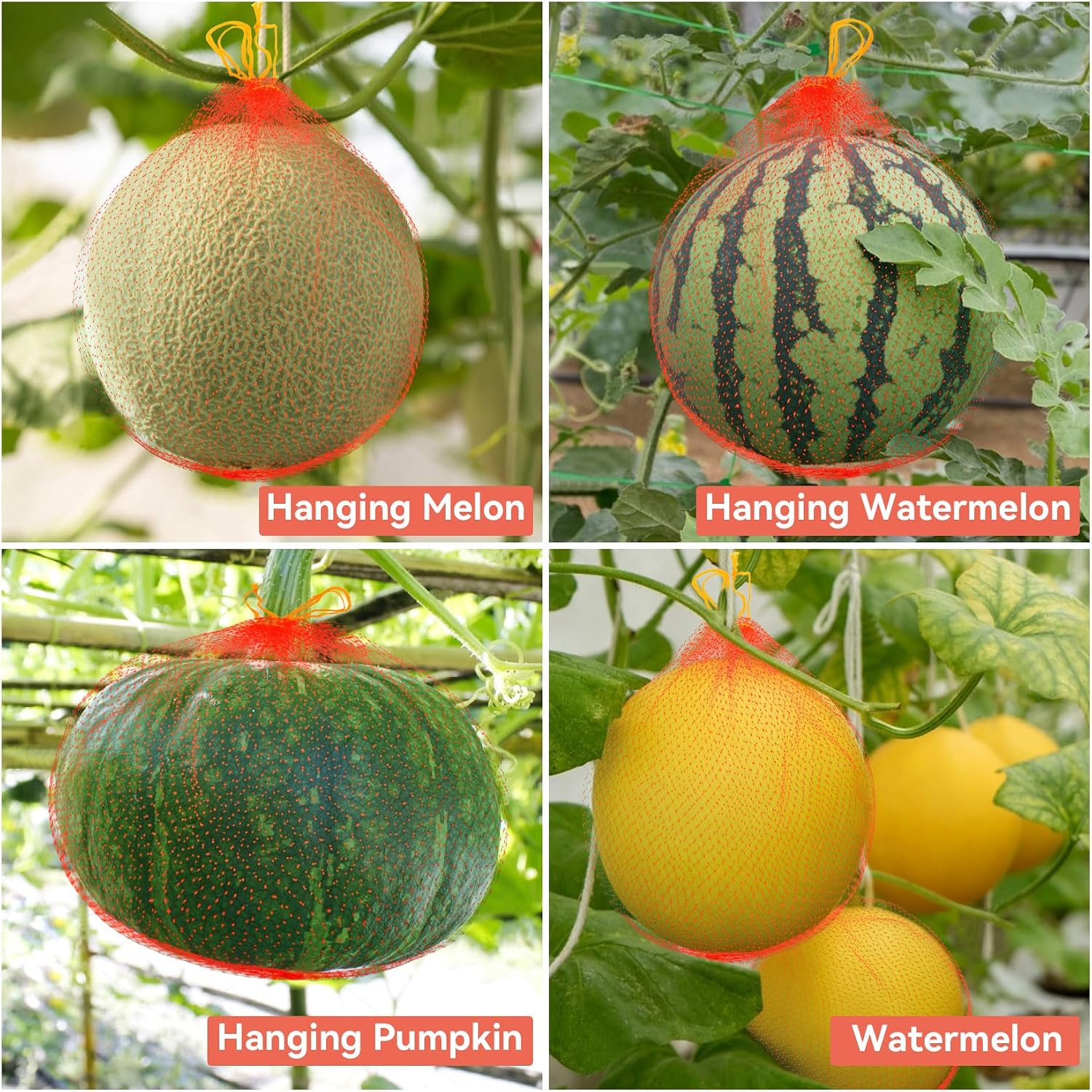 Maqihan 40 Pcs Watermelon Nets Heavy Duty - Melon Hammock For Garden | Cantaloupe Support Slings For Trellis Hanging, Reusable Mesh Bags For Fruits, Vegetables, Seafood & Nuts, Red 17.7 Inch