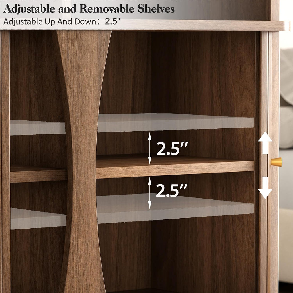 Decofy 39" Buffet Sideboard Cabinet, Mid Century Modern Console Cabinet With Roller Shutter Sliding Doors & Adjustable Shelves For Kitchen Cabinets, Living Room, Entryway, Coffee Bar Cabinet (Walnut)