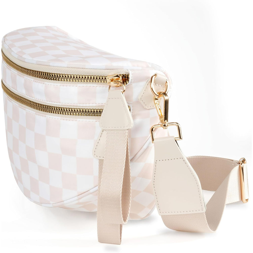 FEIBOON Spacious Checkered Nylon Crossbody Bag Bum Bag Handbags Wallets for Women